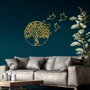 Wallity Tree And Birds 4 Escultura de pared dorada